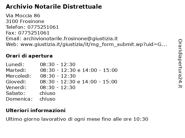 Orari di apertura Archivio Notarile Distrettuale Via Moccia